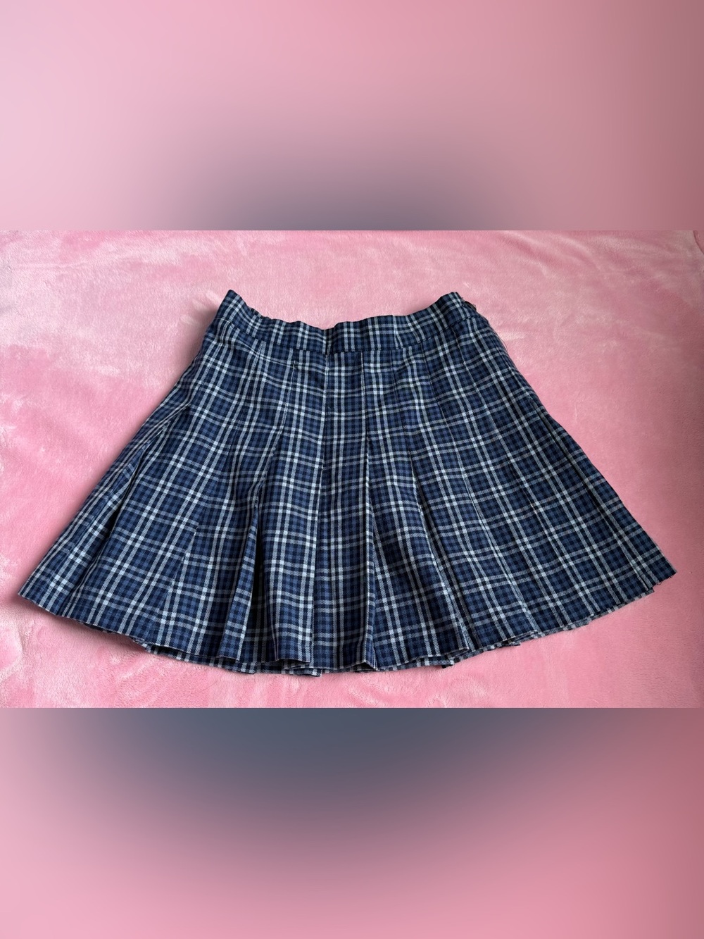 aerie Navy Blue Plaid Pleated Mini Skirt